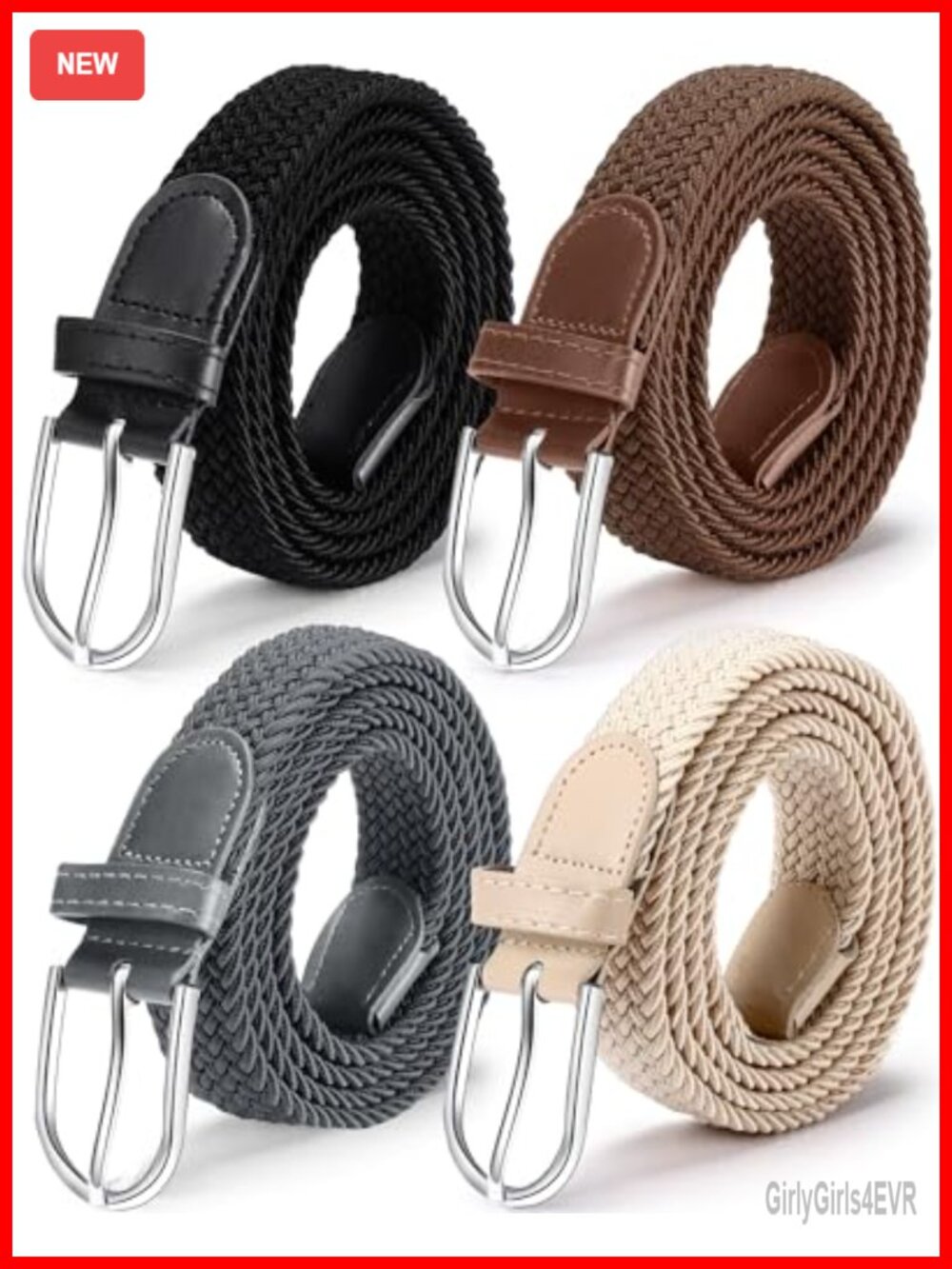 4 Pack Stretch Belt Women Men Woven Braided Waist Band for Dress Tights Golf